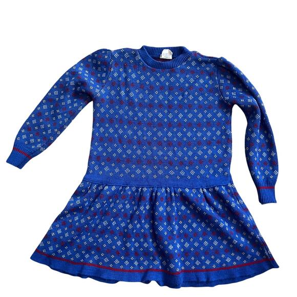 Vintage Mothercare UK sweater dress blue, red size 5-6